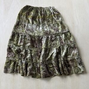 Y2K Boho Skirt Crushed Velvet Peasant Midi Tiered Lace Dimri Womens M Green